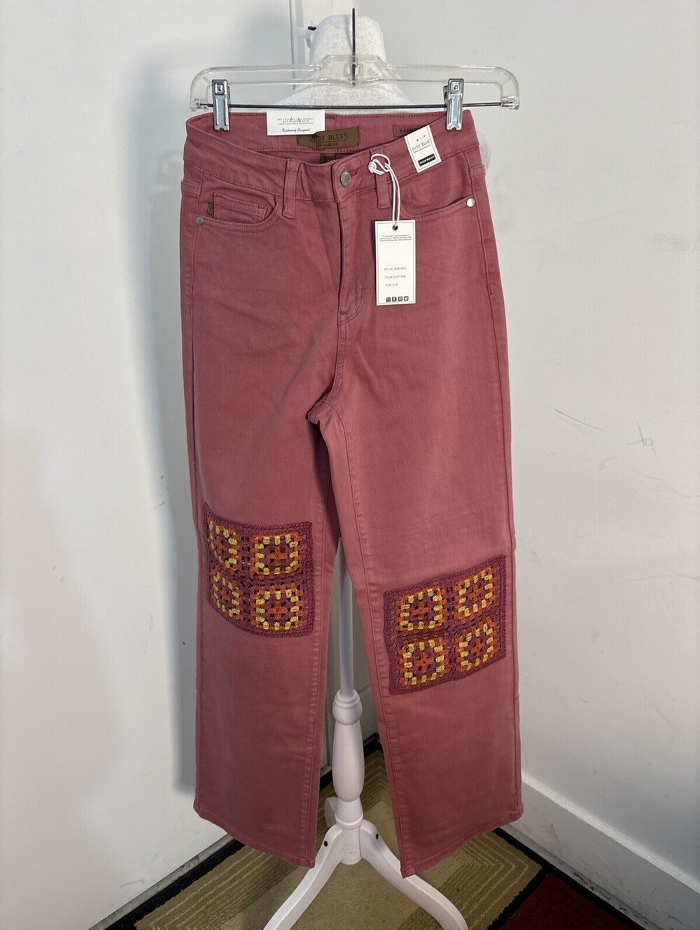Judy Blume Juniors Wide-Leg Pink Jeans Crochet Patch Detail Size 3 NWT NEW